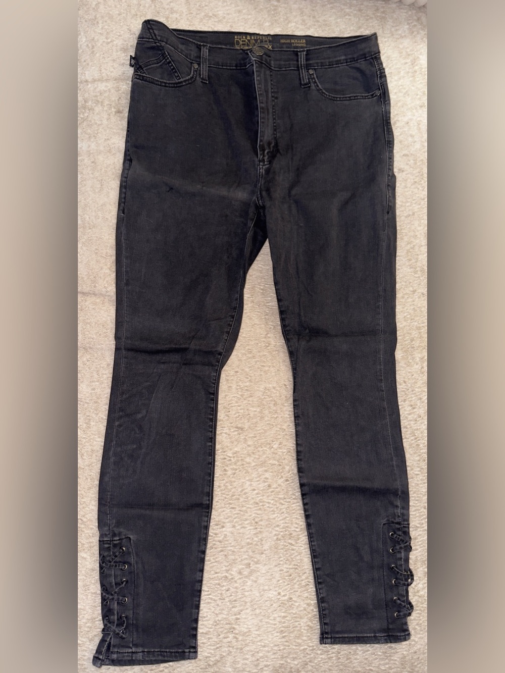 Rock & Republic High Roller Women’s Size 16 Black Skinny Jeans Lace-Up Ankle